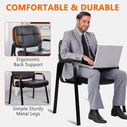 CLATINA Big Tall 400 lbs Waiting Room Chair with Padded Arms, Leather Office Guest Chairs No Wheels for Conference Reception Room and Elderly Home Desk Lobby Side Black, 8PK - color: Black, size: 8PK