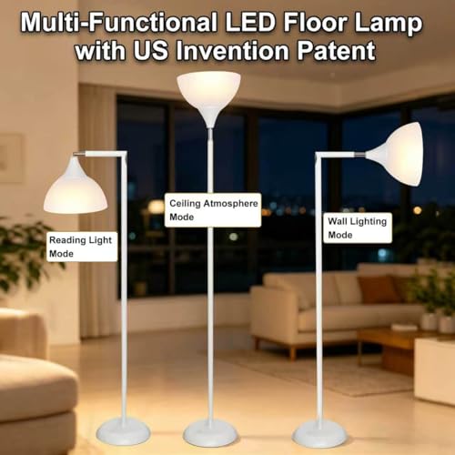 Flexible 90-Degree Foldable Floor Lamp - Remote Control, Stepless Color Temp & Brightness, Space-Saving Adjustable Standing Light for Bedroom, Office, Living Room & Study White - color: White