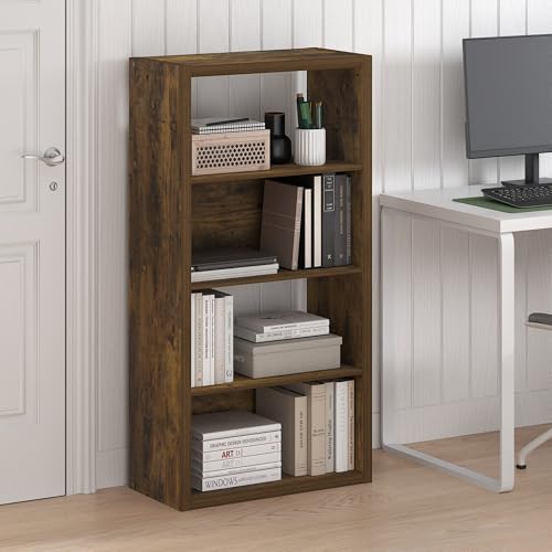 Furinno Viola Book Shelf, 4-Tier Bookshelf, Extra Thick Frame Bookcase with Open Shelf, Open Back Design, 11.3" x 23.2" x 45.4", for Living Room, Bedroom, Home Office, Amber Pine - color: Amber Pine, size: 4-Tier, Thick Frame