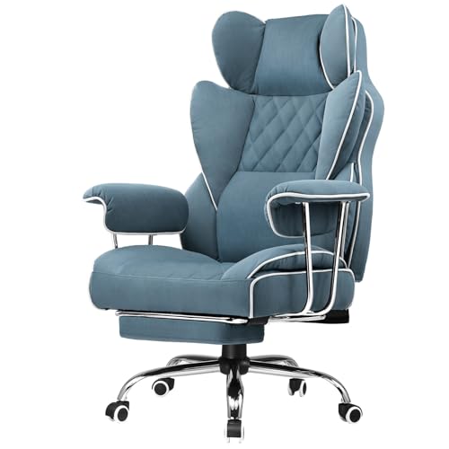 GTPLAYER Gaming Chair,Office Chair with Pocket Spring Lumbar Support, Ergonomic Comfortable Wide Office Desk Computer Chair with Outward Fixed Soft Armrests and Footrest (Fabric, Blue) - color: Light Blue