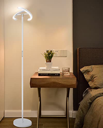 White Floor Lamp, Modern Stepless Dimmable Standing Lamp 3000-6000K, 20W LED Rotatable Reading Tall Lamp, Touch & Remote Control Uplighter Floor Lamps for Living Room Bedroom Office - color: White