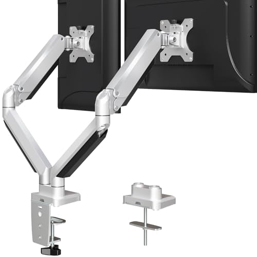MOUNTUP Dual Monitor Desk Mount, Die-Cast Aluminum Fully Adjustable Double Monitor Arm, Computer Monitor Stand Fits 2 Screen 17 to 32 inch - Each Arm Holds 4.4-19.8LBS - color: Silver, size: Dual