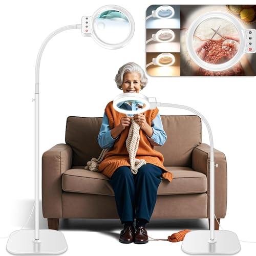 30X 10X Large Floor Magnifying Glass with Light and Stand | 2-in-1 Flexible Gooseneck Floor Magnifying Lamp,72 LED Lights, 3 Color Modes, Close Work,Sewing,Crafts,Hobbies - color: White