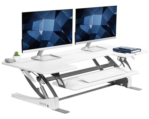VIVO White 48 in Standing Desk Converter, DESK-V048VW | Extra Large, Height Adjustable, Stand Up Desk Riser, Keyboard Tray, Dual Monitor & Laptop Workstation, White Frame, V Series - color: White, size: 48"