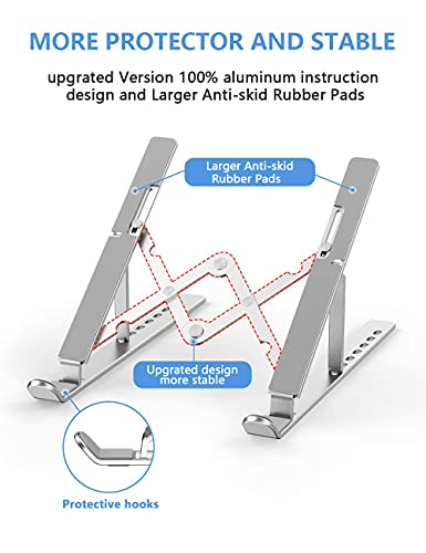 Laptop Stand, Adjustable Aluminum Foldable Portable Holder, Upgrade Whole Anti-Slip Silicone Pad, Laptop Riser for Desk Compatible with MacBook Air Pro/iPad, Lenovo and More 10-15.6” Tablets