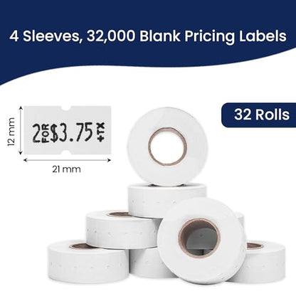 Perco 1 Line White Labels - 32,000 Blank Price and Date Gun Labels for Perco Lite, X, Plus and Pro 1 Line Price and Date Guns- 32 Rolls, 4 Sleeves - Made in USA - color: White, size: 4 Sleeves
