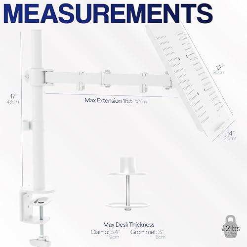 VIVO Single Laptop Notebook Desk Mount Stand, Fully Adjustable Extension with C-clamp, Fits up to 17 inch Laptops, White, STAND-V001LW