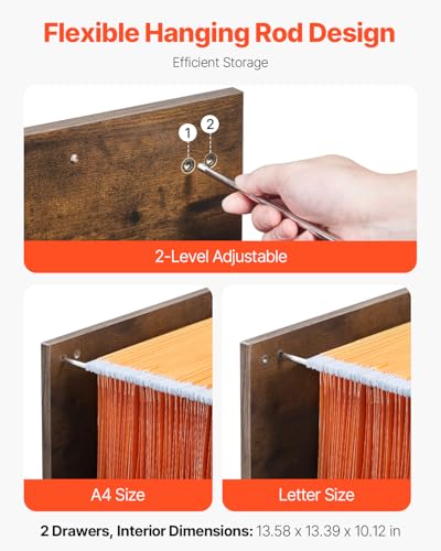 VEVOR 2 Drawer File Cabinet, Vertical Filing Storage Cabinets for Home Office, Heavy-Duty Cabinet with 2-Level Adjustable Hanging Rod, for A4/Letter/Legal Size File, Easy to Assemble (Honey Brown) - style: 2 Drawers
