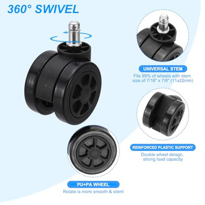 PATIKIL 3 Inch Office Chair Wheel Replacement, 5 Pack Desk Chair Wheels with 7/16" x 7/8" Quite Rolling Caster Wheels 154 Lbs Per Wheel for Wood Floors Carpet, Black - color: Black