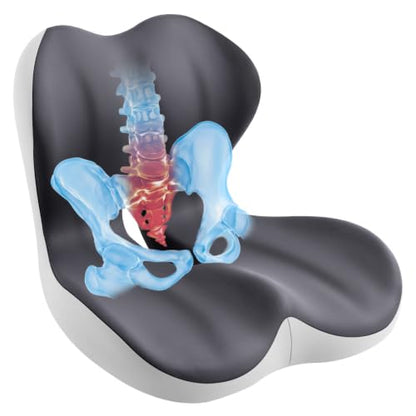Seat Cushion & Back Support for Tailbone and Lower Back Relief - color: Gray/White