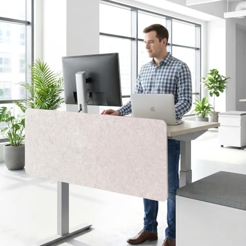 Felt Desk Divider, Clamp-On Privacy Panel, 24 x 48 Inch, Oatmeal - color: Oatmeal, size: 24×48 in