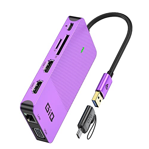 USB 3.0 Docking Station Dual Monitor,2*HDMI HUB Displaylink Dock for Laptop - color: Purple