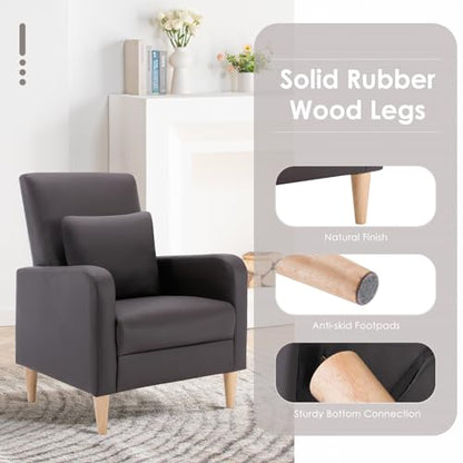 COLAMY Modern Upholstered Accent Chair Armchair with Pillow, PU Leather Reading Living Room Side Chair,Single Sofa with Wood Legs, Brown - color: Z-brown, size: Set of 1
