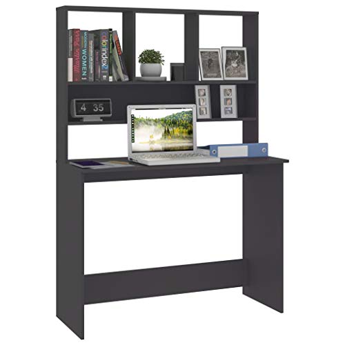 Desk with Shelves Gray 43.3x17.7x61.8 Inches Vertical Engineered Wood Desk for Small Space, Organize Folders Documents and PC Equipment - color: Grey