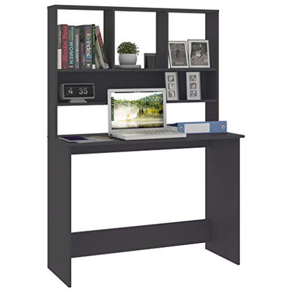 Desk with Shelves Gray 43.3x17.7x61.8 Inches Vertical Engineered Wood Desk for Small Space, Organize Folders Documents and PC Equipment - color: Grey