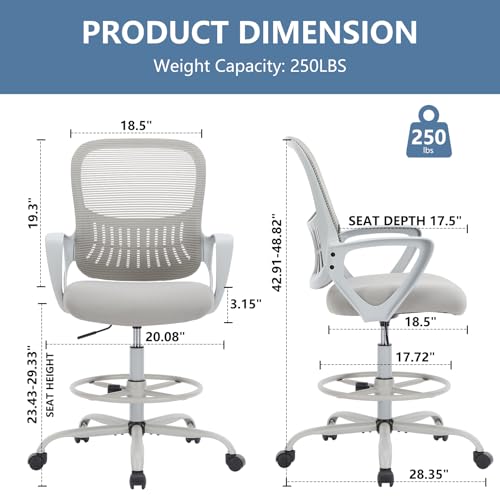 DUMOS Ergonomic Tall Drafting Chair, High Office Chair for Standing Desk