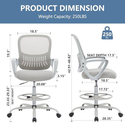 DUMOS Ergonomic Tall Drafting Chair, High Office Chair for Standing Desk