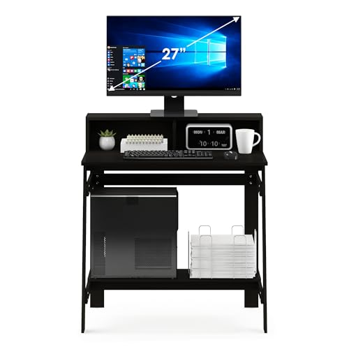 Furinno Simplistic 32-Inch Black Computer Desk, Small Office Desk, Rectangular Home Office Desk with Shelf, Gaming Desk for Home Office, Bedroom, Study Room, Black Espresso
