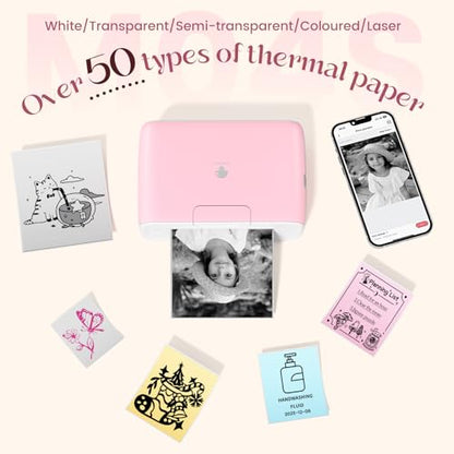 Phomemo 4" Portable Thermal Printer, 300DPI Inkless Printer Label Machine - color: Pink