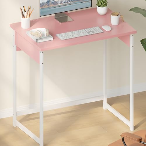 ALISENED Small Computer Desk, 30 Inch Home Office Desk, Computer Desk for Bedroom Study Writing, Compact Desk, Office Desk with Metal Frame, Pink - color: Pink, size: W-30in