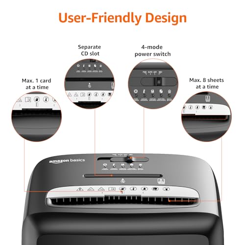 Amazon Basics High Security Micro Cut Paper Shredder, 8 Sheet Capacity, CD and Credit Card Shredder with Pull Out Bin, Black - size: 8 Sheet