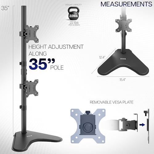 VIVO Dual Monitor Desk Stand Free-Standing LCD Mount, Holds in Stacked Vertical Position 2 Ultrawide Screens up to 34 inches, Black, STAND-V002L - color: Black