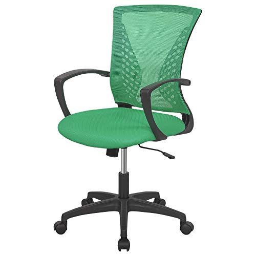 Home Office Chair Mid Back PC Swivel Lumbar Support Adjustable Desk Task Computer Ergonomic Comfortable Mesh Chair with Armrest (Green) - color: Green