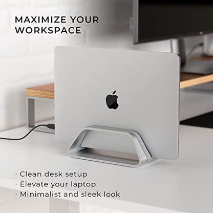 HumanCentric Vertical Laptop Stand Compatible with MacBook Pro & Air | PC Desk Stand, Aluminium, Exchangeable Inserts for Different Device Models, Fits MacBook Pro & MacBook Air, Silver Color - color: Silver