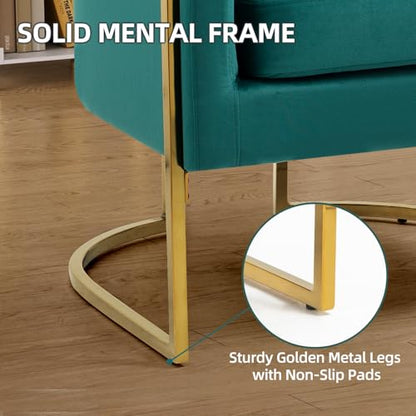 Velvet Accent Chair, Modern Barrel Arm Chair for Living Room/Bedroom/Guest Reception, Upholstered Club Armchair with Pillow & Gold Base, Green - color: Green, size: 1 PC