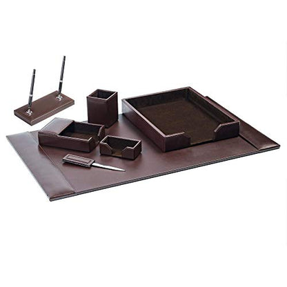 Dacasso Bonded Set Luxury Leather Desk Pad & Desk Organization Essentials, 7 Piece, Dark Brown - color: Dark Brown, style: 7 Piece