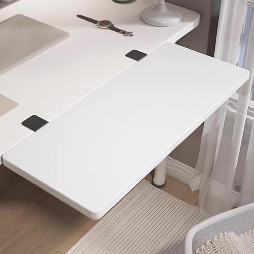 Wood Foldable Desk Extender Tray,Large Size Clamp-on Keyboard Tray,Table Mount Shelf Armrest Support for Home Office Dorm Floating Table(40x20cm(16x8inch), White) - color: White, size: 40x20cm(16x8inch)