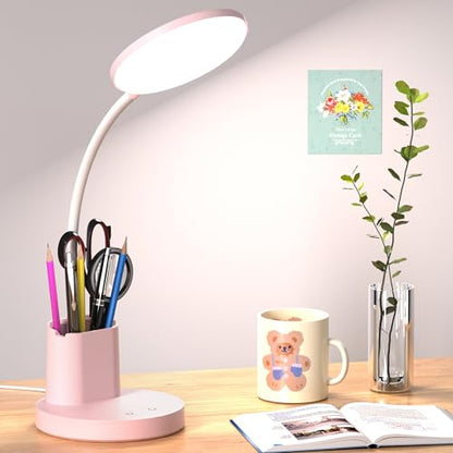 LED Desk Lamp for College Dorm with Pen Phone Holder, Pink - color: Pink