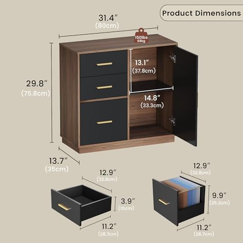 ModernMate Office Storage Cabinet with 3 Drawers, Filing Cabinet for Office