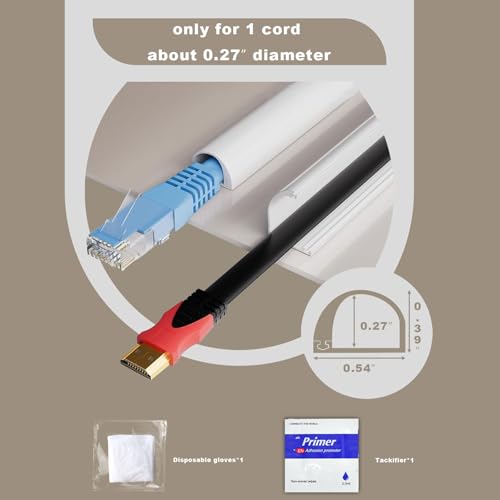 39" Silicone Cord Hider Wall Wall Cord Hider(1/4" Diameter) Cord Organizer Cord Covers Raceway Kit for Wires Hider Cable Management Under Desk W 0.54”× H 0.39”White