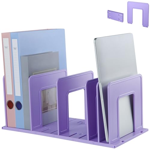 Adjustable Vertical File Sorter Sturdy Plastic Expandable Upright File Holder, Desktop Binder Organizer, School Office File Organizer Bookshelf Divider, Assemble Easily Endlessly, Purple - color: Purple, size: 6-Parts