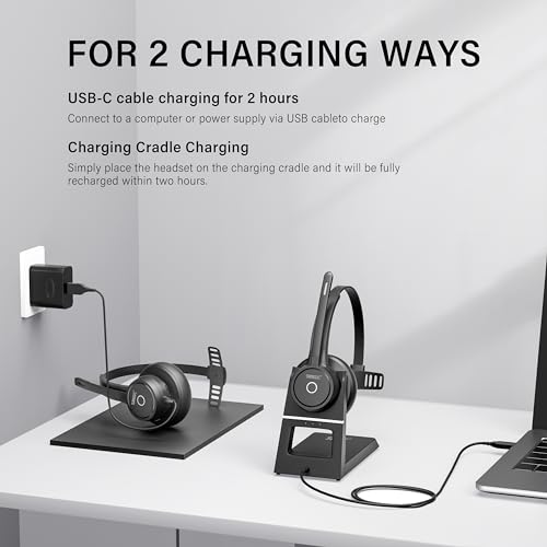Bluetooth Headset with Noise Cancelling Microphone Dongle for PC Work, Mute