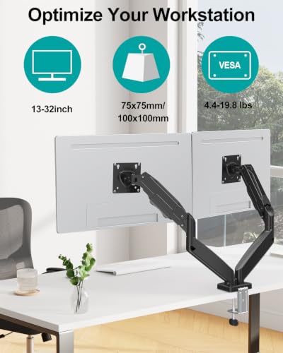 MOUNT PRO Dual Monitor Mount Fits 13 to 32 Inch Screen, Height Adjustable Monitor Stand for 2 Monitors, Full Motion Display Arm Holds up to 19.8lbs Each, Computer Desk VESA Mount, Black - color: Black, size: Dual
