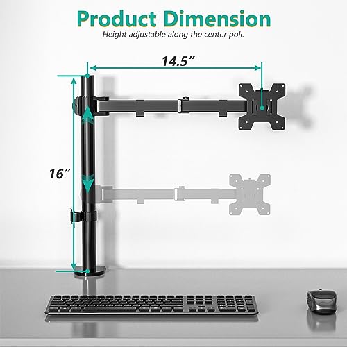 WALI Single Monitor Mount, Single Monitor Arm Desk Mount, Up to 32 inch Ultrawide, Regular Screens up to 27 inches, 22lbs, Adjustable Mount with C-CLAMP for Home Office Application(M001), Black - size: 13"-27", style: Single