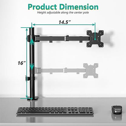 WALI Single Monitor Mount, Single Monitor Arm Desk Mount, Up to 32 inch Ultrawide, Regular Screens up to 27 inches, 22lbs, Adjustable Mount with C-CLAMP for Home Office Application(M001), Black - size: 13"-27", style: Single
