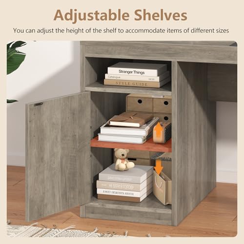 YOMILUVE 65" Computer Desk with 3 Drawers & Printer Shelf for Home Office - color: Grey