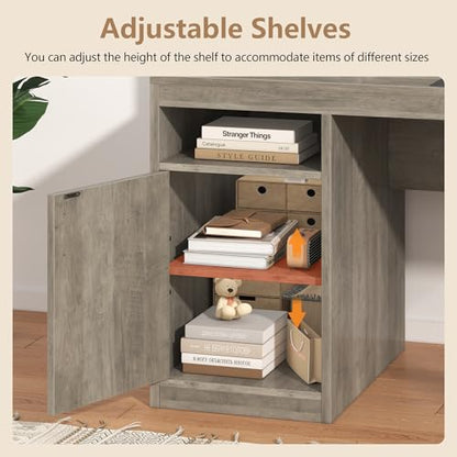 YOMILUVE 65" Computer Desk with 3 Drawers & Printer Shelf for Home Office - color: Grey