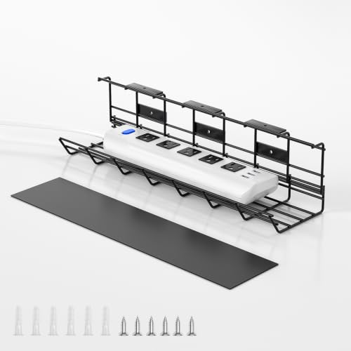 DELAMU 1 Pack Under Desk Cable Management Tray, Black | Metal Wire Organizer for Desk, Easy Install Pre-drilled, Holds 15lb, Wire Management Wire Organizer, For Office & Home - size: 1 Pack