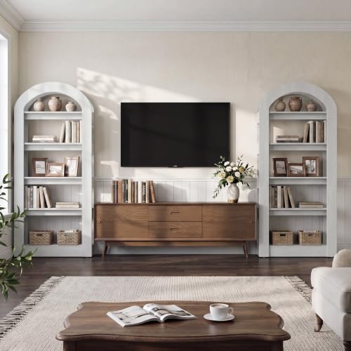 LITTLE TREE 5-Tier Bookshelf, Arch-Shaped Racks, Tall Standing Wooden Bookcase Display Shelf Modern Storage Solution (2, White) - color: White, size: 2