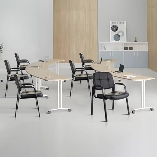 CLATINA Waiting Room Guest Chair, Leather Stationary Office Reception Chairs No Wheel, Comfy Padded Arms, for Conference Room Lobby Home Computer Desk Bedroom Elderly, Black 8 Pack - color: Black, size: 8 Pack