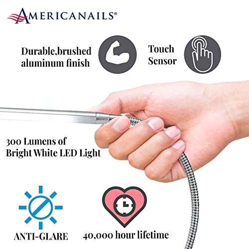 Americanails FlexiLamp Touch - LED Table Desk Lamp - Removable Clamp - Adjustable Lighting for Nail Stations - Manicure Table Light - Flexible Arm – 3 Brightness Levels - Touch Sensor - 300 Lumens - size: Standard