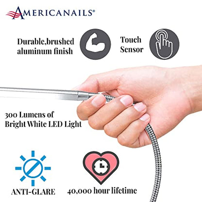 Americanails FlexiLamp Touch - LED Table Desk Lamp - Removable Clamp - Adjustable Lighting for Nail Stations - Manicure Table Light - Flexible Arm – 3 Brightness Levels - Touch Sensor - 300 Lumens - size: Standard