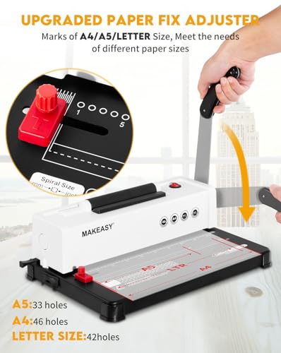 MAKEASY Spiral Binding Machine, 4:1 Pitch, 12 Sheets Punch Capacity, Electric Coil Insert, Book Binder Machine for A4/A5/Letter Size Paper, Come with 1 Box pcs 5/16'' Coils & Pliers - color: White
