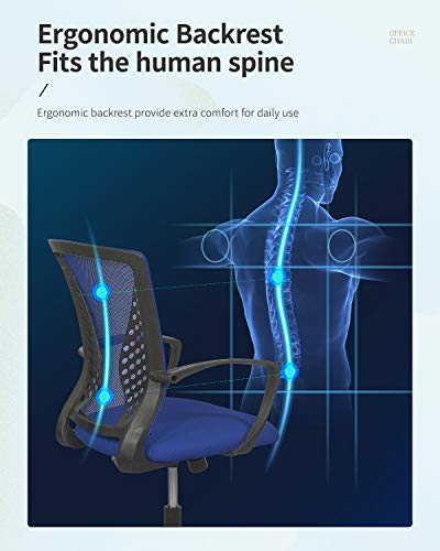 Home Office Chair Mid Back PC Swivel Lumbar Support Adjustable Desk Task Computer Ergonomic Comfortable Mesh Chair with Armrest (Blue) - color: Blue