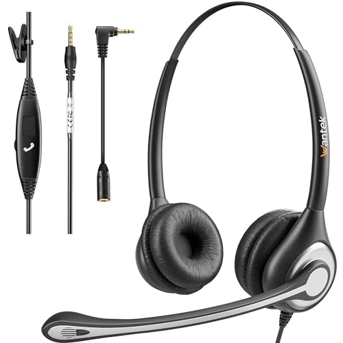 Wantek Cell Phone Headset with Microphone Noise Cancelling for Laptops, PC,3.5mm Jack,Volume Control,Wired Computer Headsets for Zoom Skype,for Office,Business, Call Center, Clear Chat（Dark Black） - color: dark black