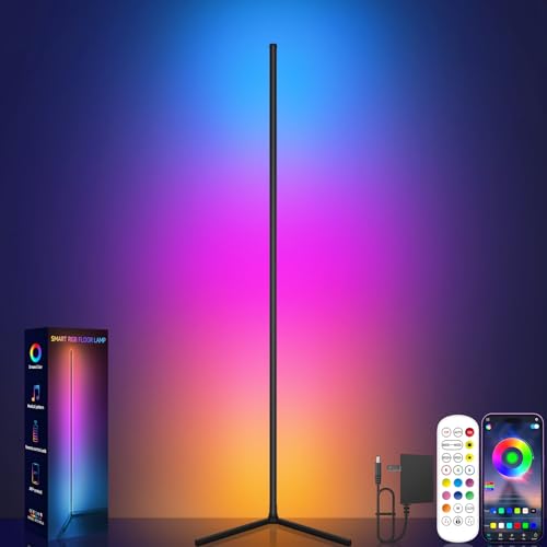 Tyute Corner Floor Lamp, RGB LED Corner Lamp with Music Sync, Smart App and Remote Control Color Changing Ambience Light, LED Lamp with 16 Million Colors for Bedroom, Living Room Gaming Room - color: Multicolor - 1 Pack